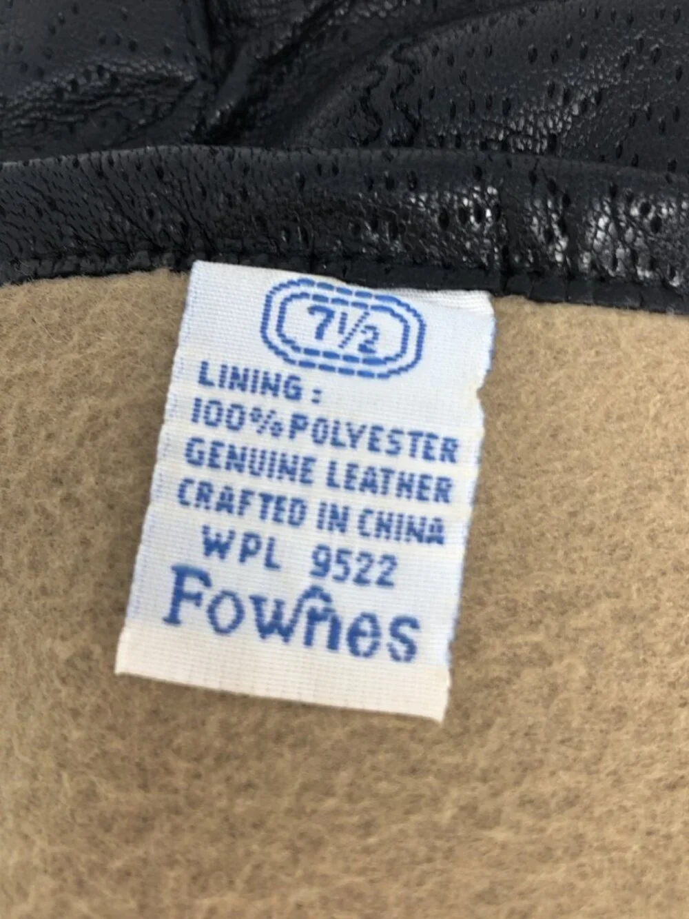 Fownes Gloves Womens 7.5 Medium Black Vintage Leather Fleece Lining Winter Warm*